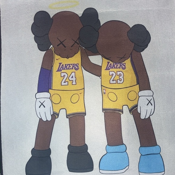 KAWS x Kobe x Lebron collab large non-slip R.I.P Kobe Lakers Rug. - Picture 2 of 3